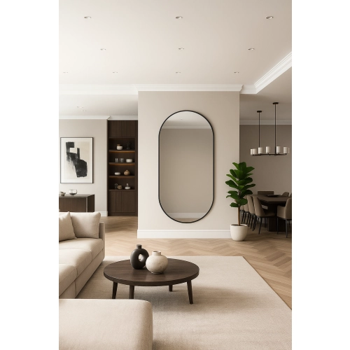 Lustro VELVET OVAL – Owalne Lustro w Matowej Czarnej Ramie MDF do Sypialni, Przedpokoju i Salonu